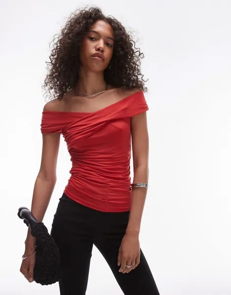 Красный топ с запахом Topshop Bardot