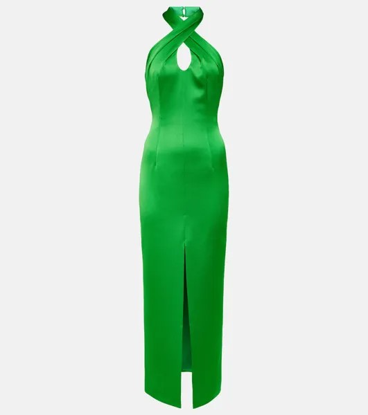 Атласное платье миди с воротником халтер Rasario, зеленый