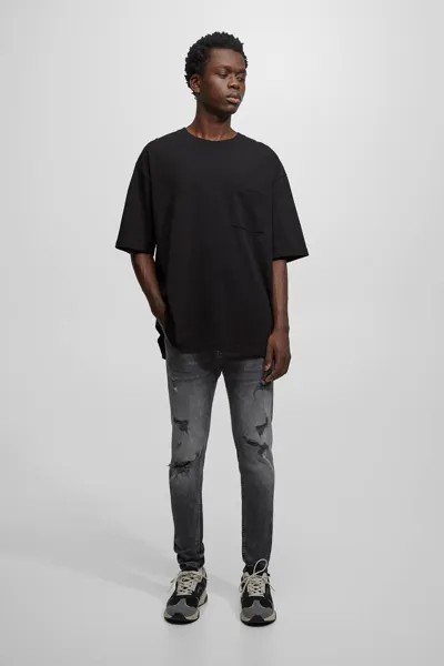 Рваные джинсы-морковки Pull&Bear, темно-серый