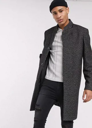 Черное пальто с высоким воротником Topman-Черный