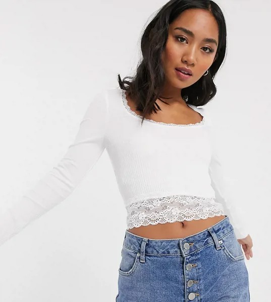 Футболка с кружевной отделкой ASOS DESIGN Petite-Белый