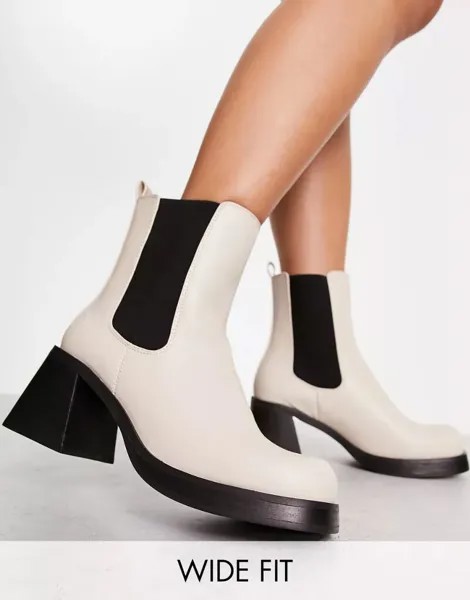 Белые ботинки челси Topshop Wide Fit Bay на каблуке с квадратным носком