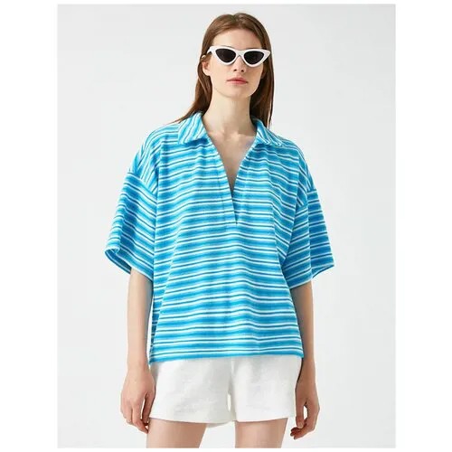 Блузка-поло KOTON WOMEN, 1YAK12047UK, цвет: BLUE STRIPE, размер: L