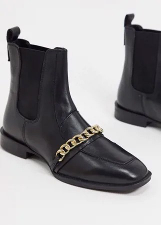 Черные кожаные ботинки-лоферы с цепочками ASOS DESIGN-Черный цвет