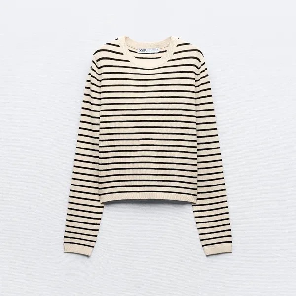 Свитер Zara Fine Knit Striped, кремовый