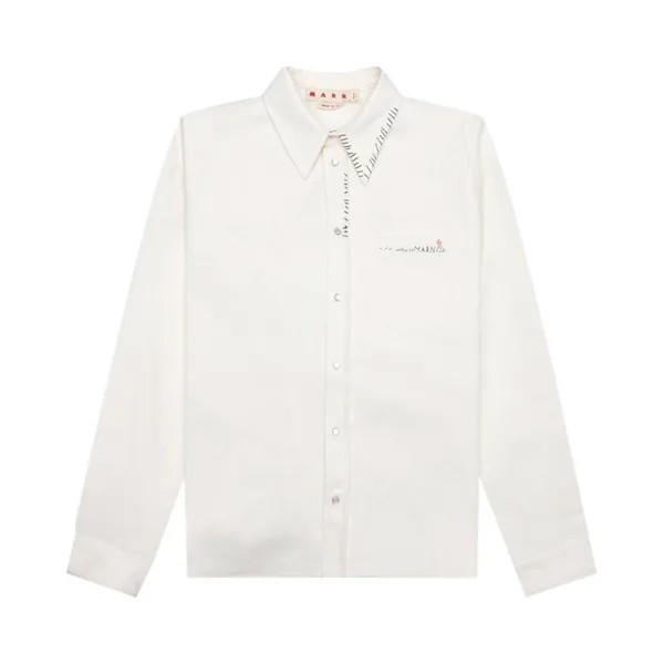 Рубашка Marni Logo Embroidered Long-Sleeve Shirt, белый