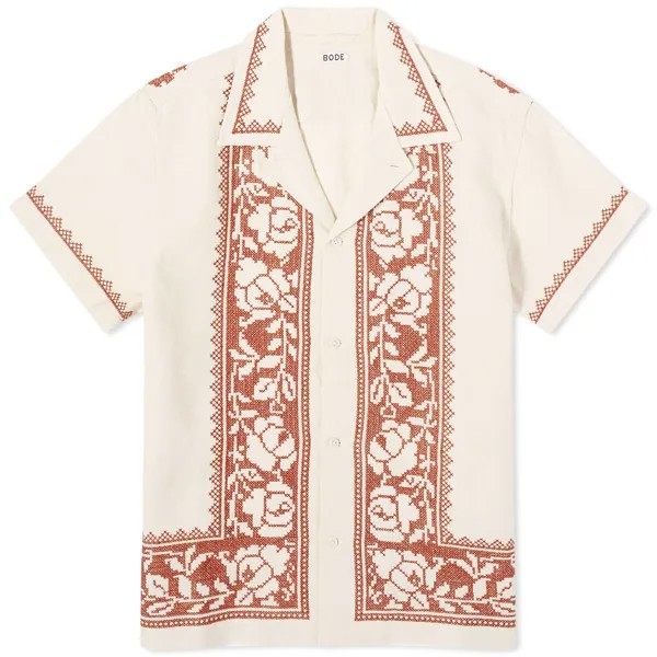 Рубашка Bode Cross Stitch Vacation, цвет Brown & White