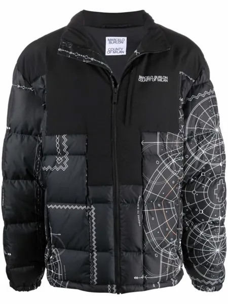 Пуховик с принтом Marcelo Burlon County of Milan, черный