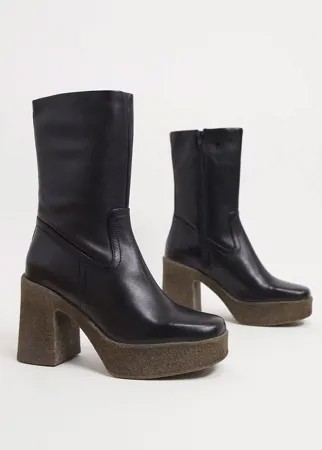 Черные кожаные ботинки на платформе ASOS DESIGN-Черный