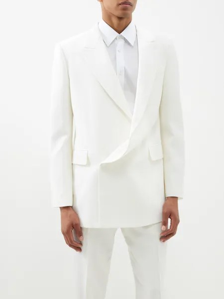 Двубортный костюмный пиджак grain de poudre с драпировкой Alexander McQueen, белый