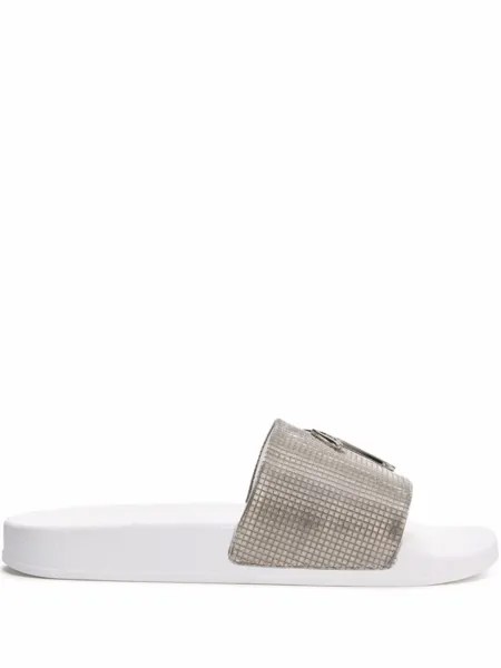Giuseppe Zanotti шлепанцы Brett с логотипом, серебристый