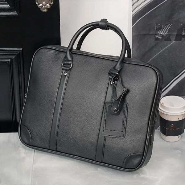 Деловой портфель для мужчин, повседневная сумка из искусственной кожи, однотонная черная сумка для ноутбука, мужской тоут