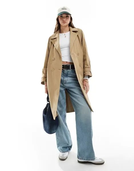 Большой тренч цвета хаки Stradivarius STR