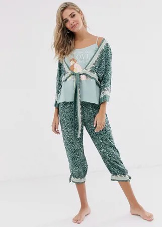 Пижамный комплект с брюками капри и халатом Women'secret-Зеленый