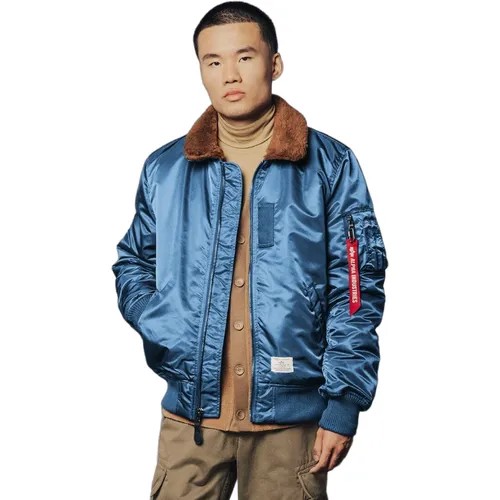 Бомбер ALPHA INDUSTRIES, демисезон/зима, силуэт прямой, отделка мехом, водонепроницаемая, внутренний карман, ветрозащитная, карманы, без капюшона, манжеты, подкладка, размер M, бирюзовый