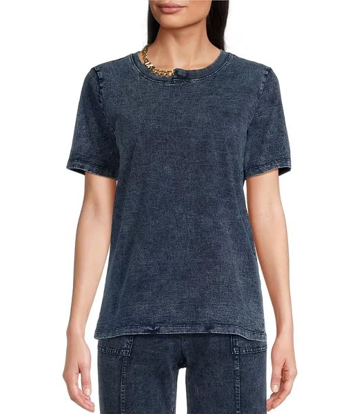 MICHAEL Michael Kors Acid Wash Джерси трикотажная футболка с круглым вырезом и короткими рукавами, свободная посадка, координирующая футболка, синий