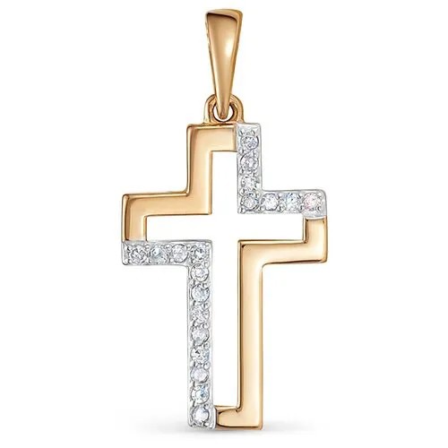 Крестик Vesna jewelry, красное золото, 585 проба, родирование, бриллиант