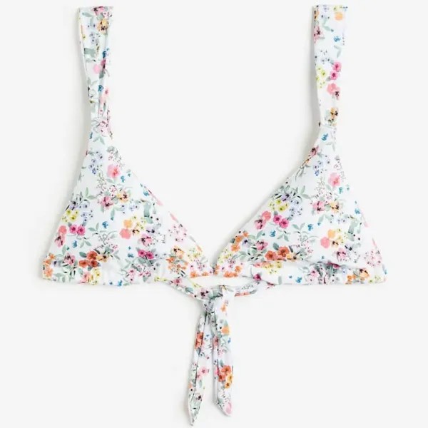 Лиф H&M Padded Triangle Bikini, белый/цветы