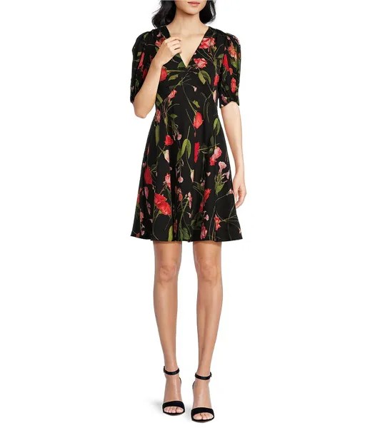 Жаккардовое мини-платье трапециевидной формы с блузкой и рукавами Ted Baker London Sienno, цветочный