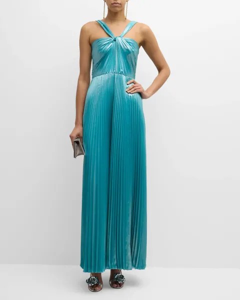 Плиссированное платье с бретельками металлизированного цвета Zoe Ungaro, цвет Light Teal