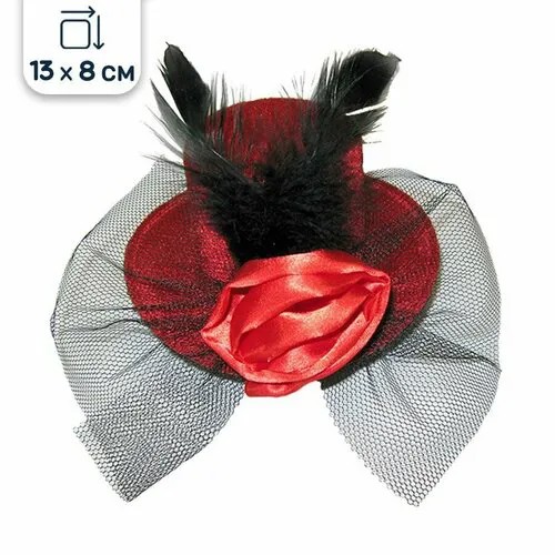 Карнавальный головной убор Riota шляпка с заколкой, красный/черный, 13 х 8 см