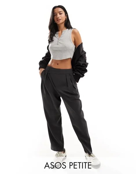 Темно-серые брюки-галифе с асимметричной талией ASOS DESIGN Petite