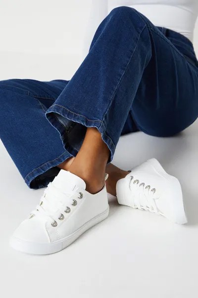 Кроссовки на плоской подошве Bonita Diamante Eyelet Lace Up Trainers Oasis, белый