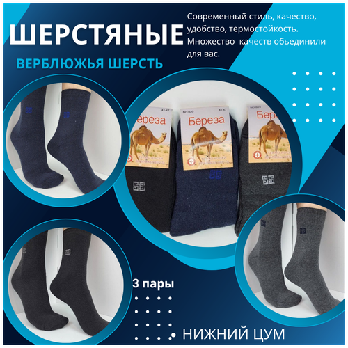 Носки Береза, 3 пары, размер 41-47, серый, черный