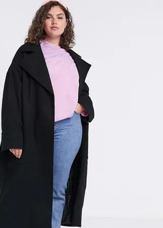 Свободное черное пальто с поясом ASOS DESIGN Curve-Черный цвет