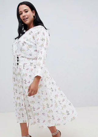 Платье макси с пуговицами по бокам и цветочным принтом ASOS DESIGN Curve-Мульти
