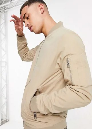 Бежевый бомбер на молнии Jack & Jones Essentials-Светло-бежевый цвет