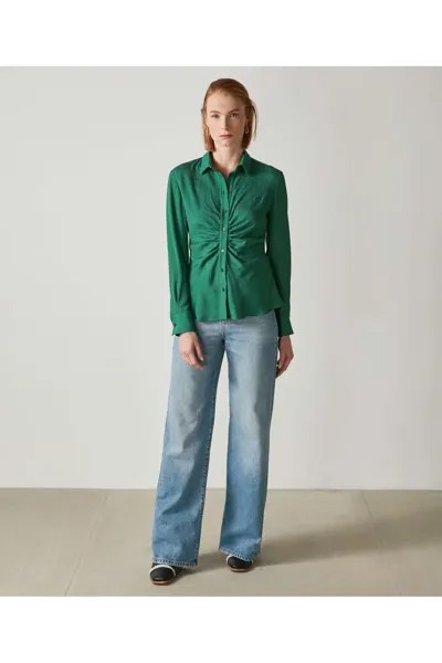 Женская рубашка со сборками зеленая İpekyol, зеленый