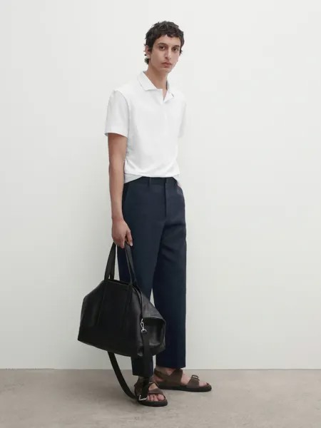 Рубашка-Поло из смесового хлопка с короткими рукавами Massimo Dutti, белый