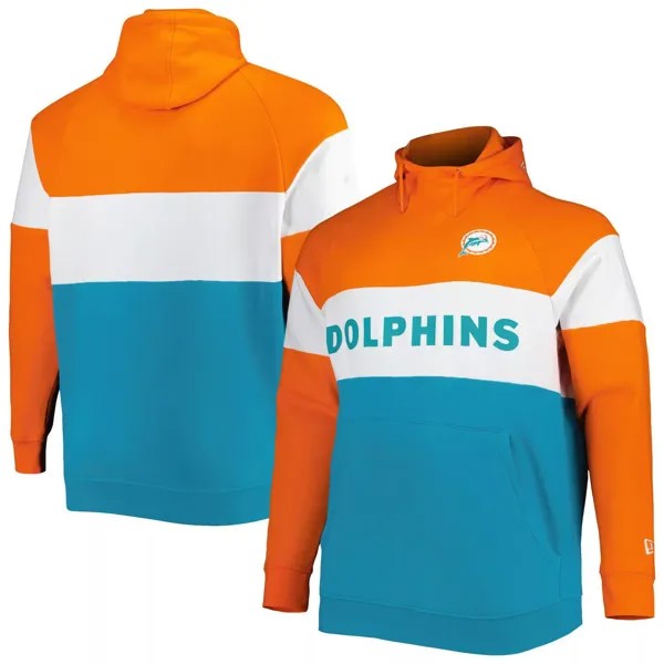 Мужская толстовка с капюшоном из флиса с цветными блоками Aqua Miami Dolphins Big & Tall Throwback New Era