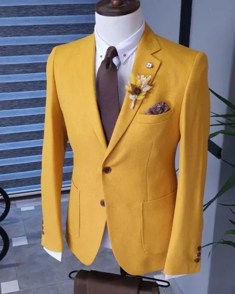 Модные золотые мужские костюмы, один предмет для свадьбы, смокинг жениха, новейшая куртка, приталенный силуэт, официальный, деловой, вечерни...
