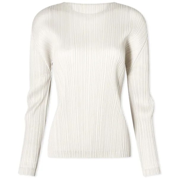 Блузка Pleats Please Issey Miyake Long Sleeve Pleats Crew, серовато-белый