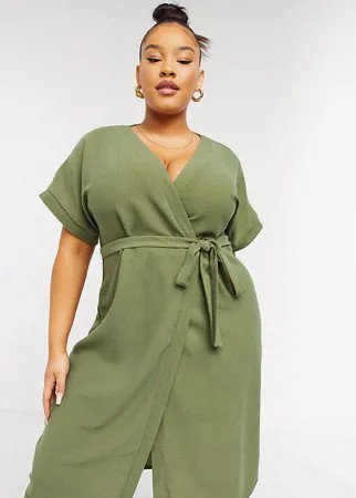 Платье миди цвета хаки с запахом ASOS DESIGN Curve-Зеленый цвет