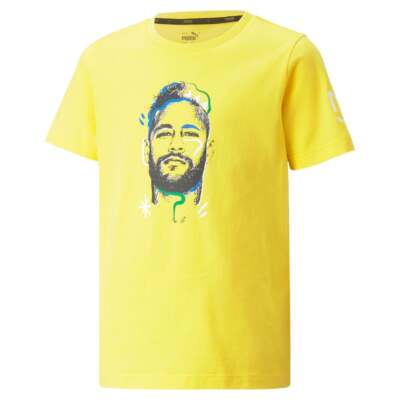 Футболка Puma Neymar Jr Copa с круглым вырезом и короткими рукавами с графическим принтомYouth Boys Yellow Casu