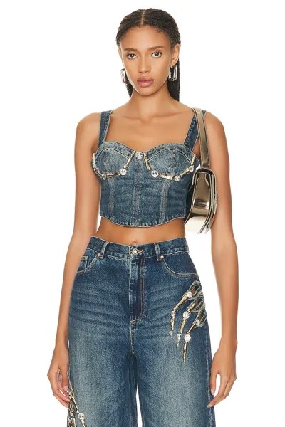 Топ Area Crystal Claw Denim Bustier, цвет Vintage Indigo