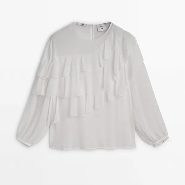 Блузка Massimo Dutti Flowing With Ruffled Detail - Studio, кремовый