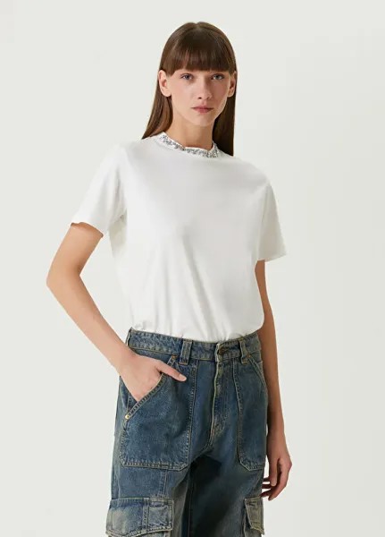Футболка с вышивкой камнями Golden Goose, белый