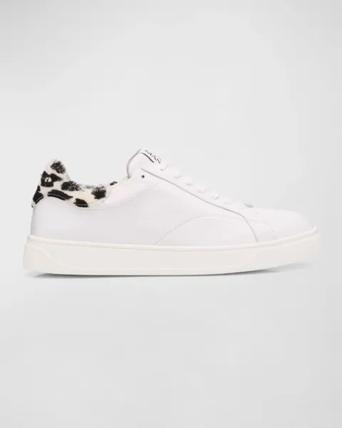 Мужские низкие кеды DDB0 из кожи и телячьего волоса Lanvin, цвет 0010 - Whiteblack