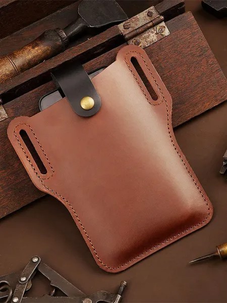 Мужчины Натуральная Кожа EDC Retro Multitool Магнитная кнопка Короткий сотовый телефон Чехол Ремень Сумка