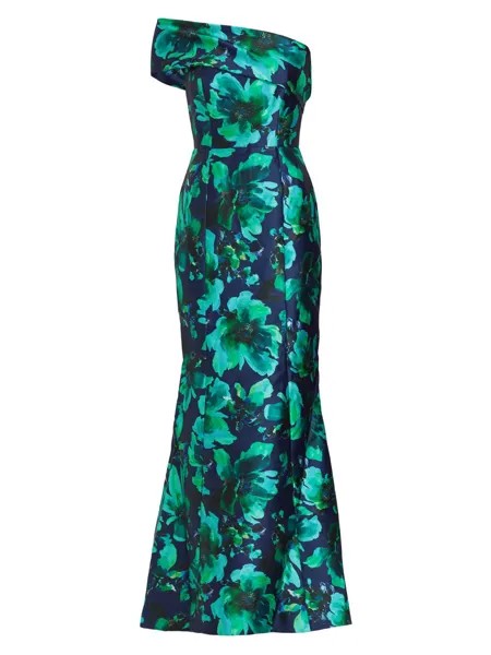 Атласное платье с цветочным принтом Amsale, синий