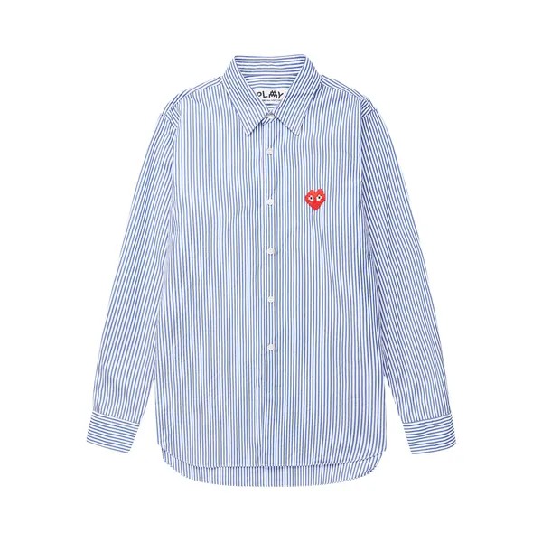Рубашка в полоску с сердечками Comme des Garçons PLAY x Invader, цвет Синяя/белая полоска