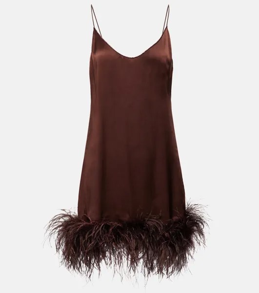 Мини-платье Plumage с отделкой перьями OSÉREE, коричневый