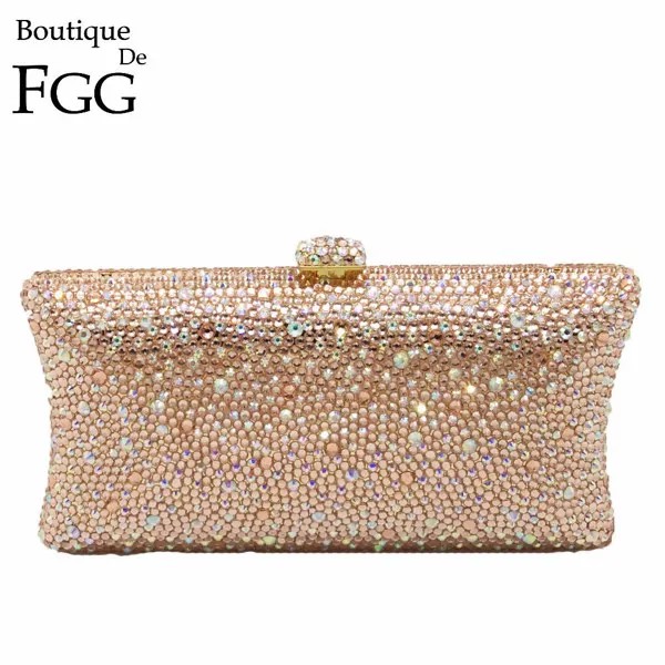 Boutique De FGG женские клатчи цвета шампанского, персикового цвета, с бриллиантами, сумка Minaudiere, свадебные коктейльные вечерние сумочки с кристаллами