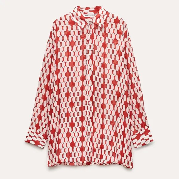 Рубашка Zara ZW Collection Flowing Printed, белый/красный