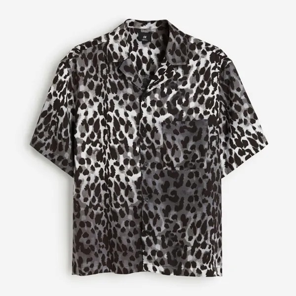 Рубашка H&M Loose Fit Lyocell Resort Leopard Print, серый