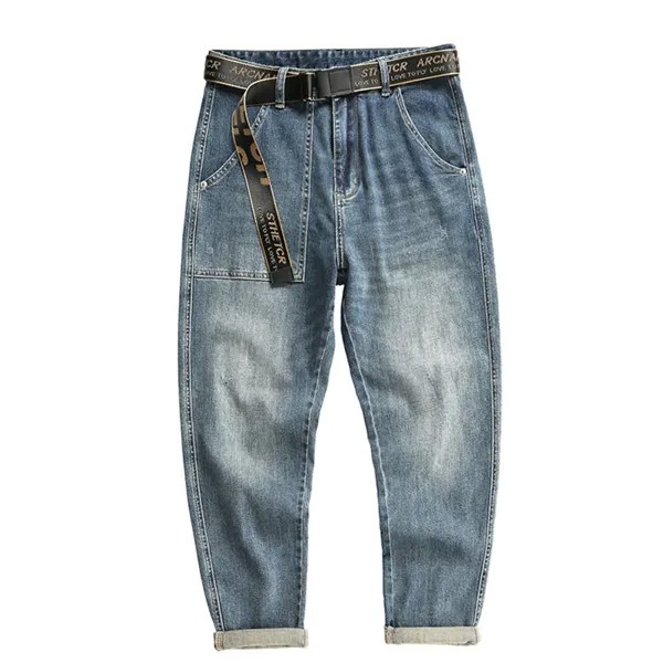Толстые зимние мужские брюки с эффектом потертости, ретро ностальгические прямые свободные джинсы, уличные треккинговые походные кемпинго...
